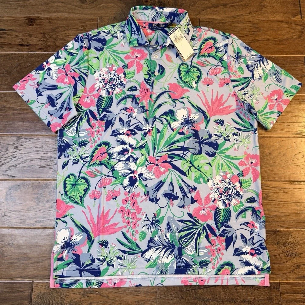 Polo Ralph Lauren Performance Polo Golf Shirt Men's Medium Floral Active New